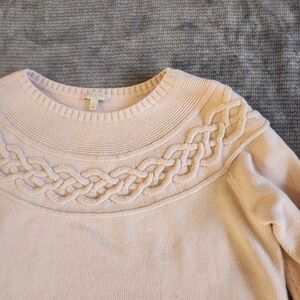 TALBOTS Woman Soft Pink Crew Neck Cotton Knit Sweater Romantic Braid Women's X,